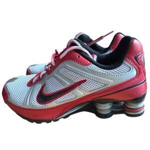 Nike Shox Remix+ III, in a white,‎ black, silver, and red colorway. Size 6Y
